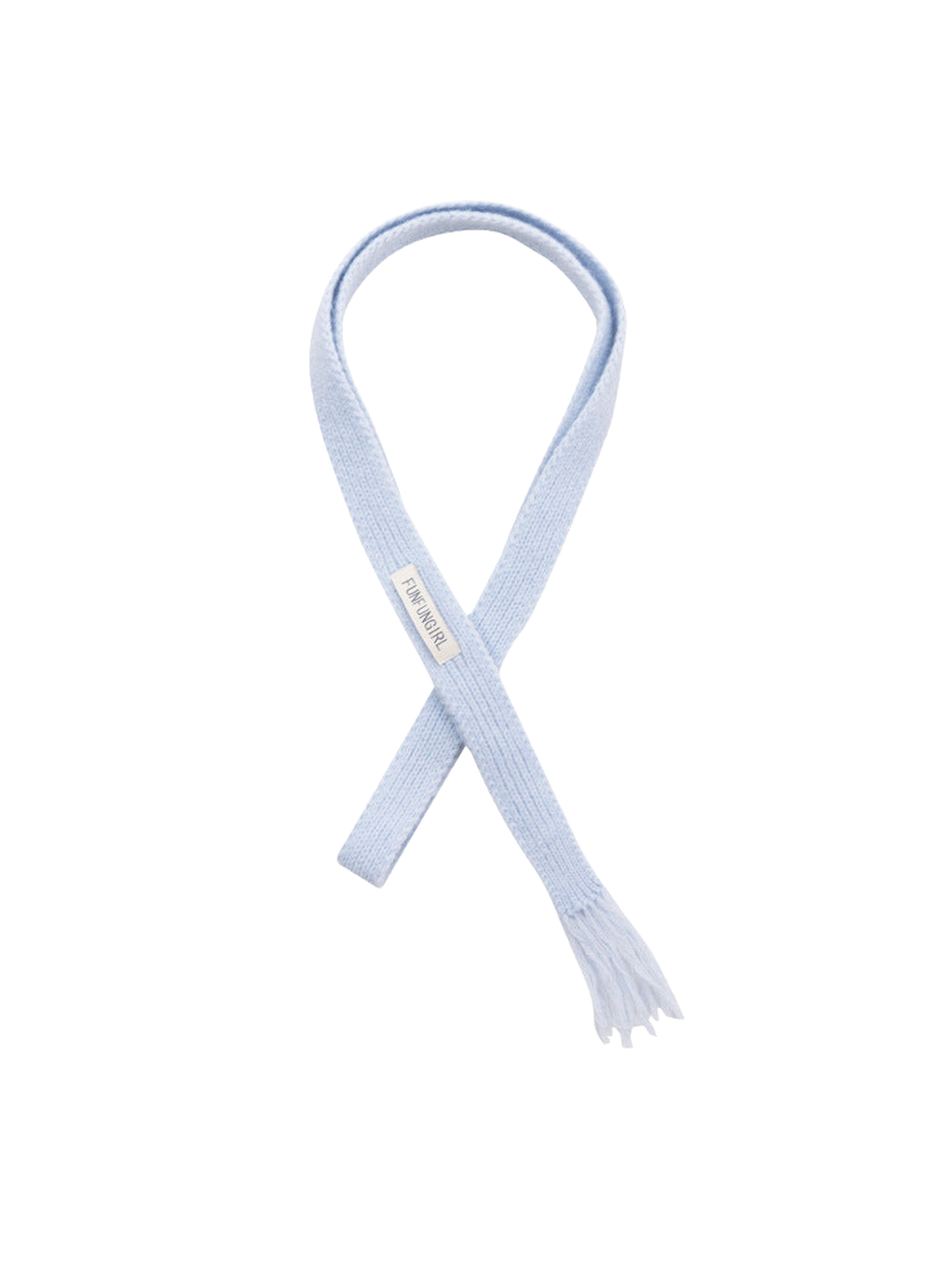 Light Blue narrow knit scarf with fringed end