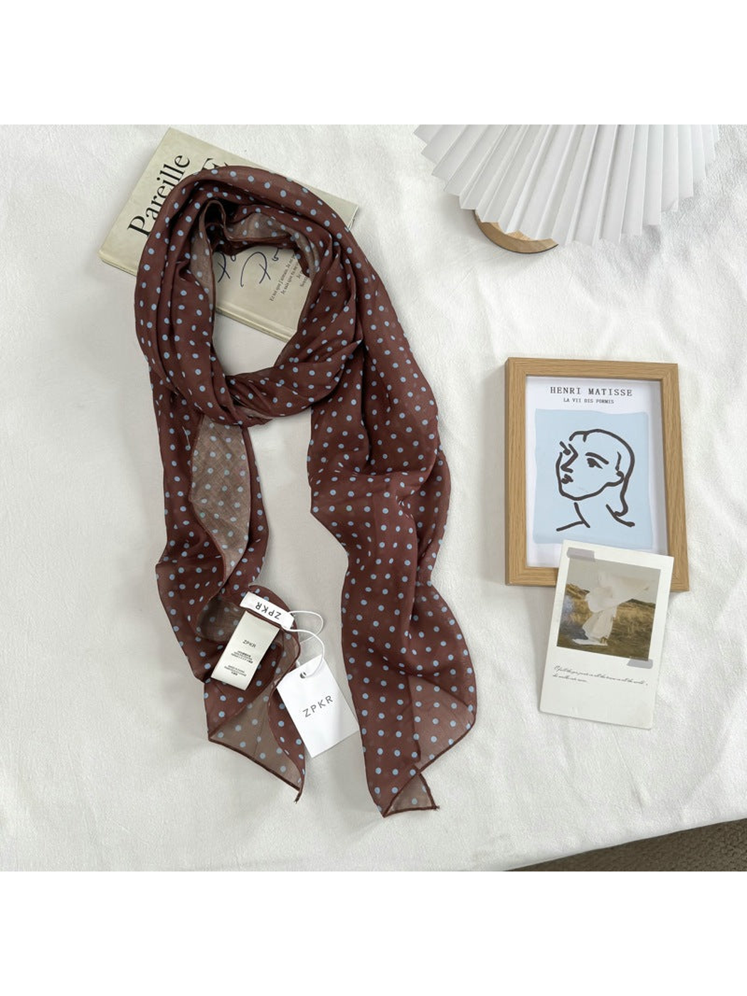 Polka Dot scarf in brown with pale blue dots
