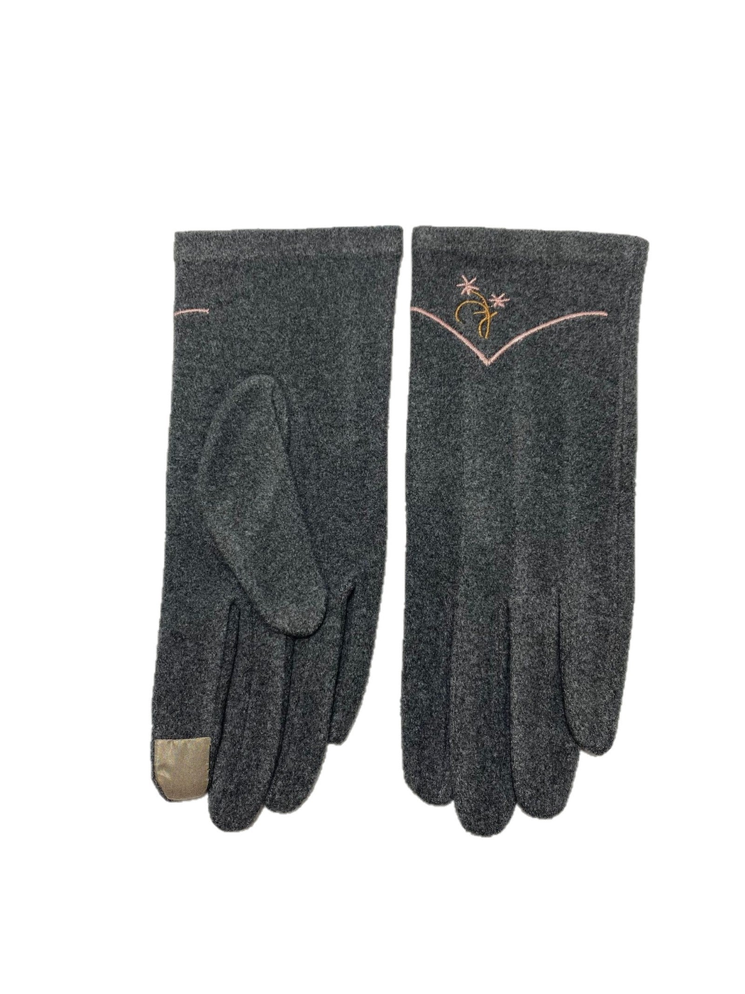 Heather Gray embroidered gloves shown from the front and back