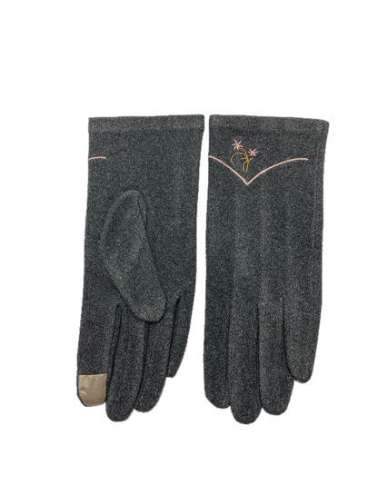 Heather Gray embroidered gloves shown from the front and back