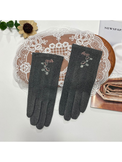 Dark Gray gloves with linked-circle embroidery
