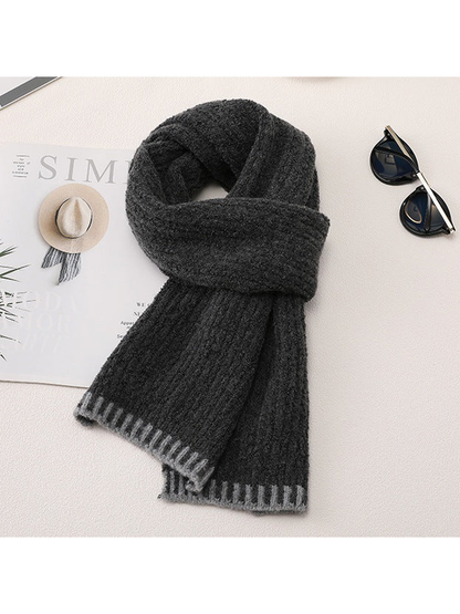 Dark Gray ribbed scarf with contrasting barred end border