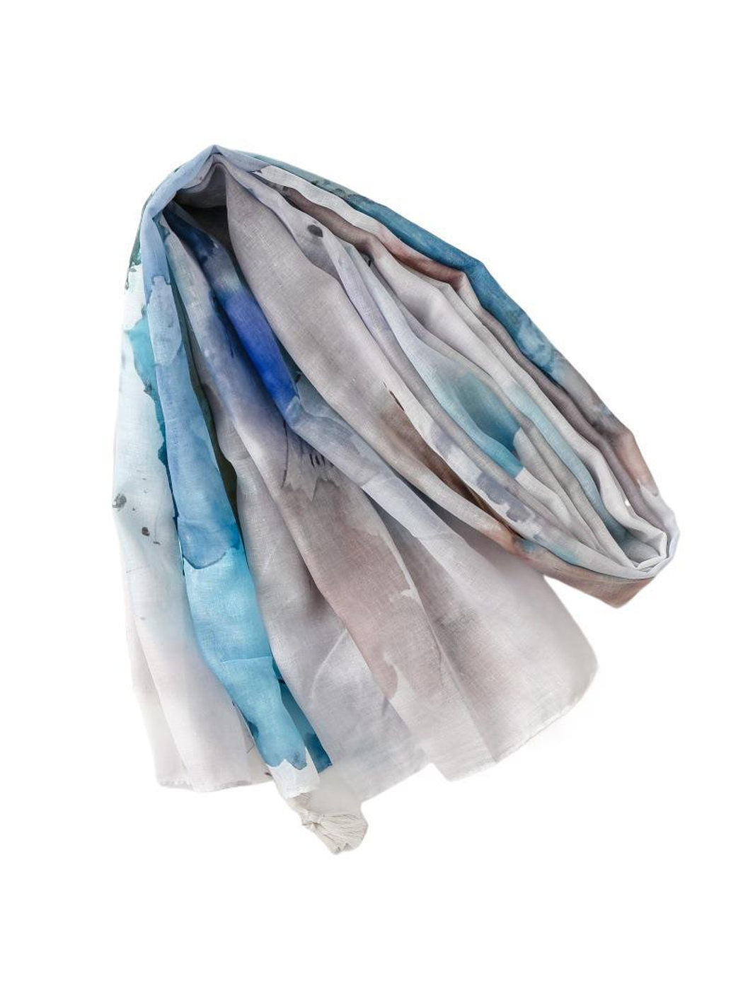 Multicolor abstract-pattern scarf arranged in a loose draped view