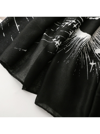 Close-up of the Black scarf's stitched edge and radiating white print