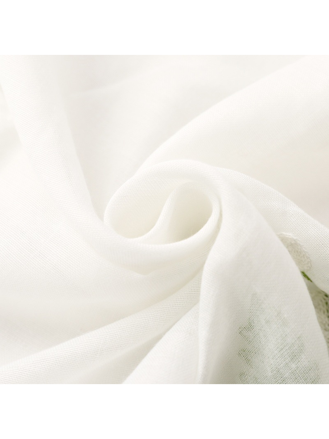 Close-up of the White scarf's fine semi-sheer weave and drape