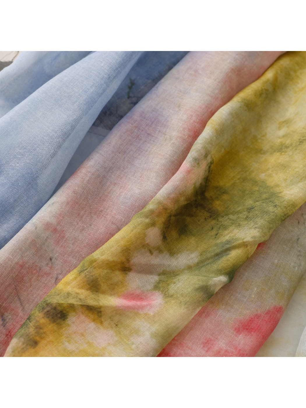 Close-up of the blue, pink and yellow-green abstract pattern