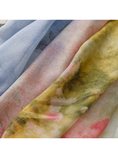 Close-up of the blue, pink and yellow-green abstract pattern