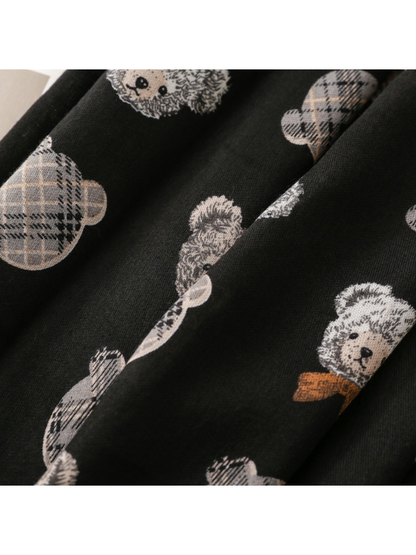 Close-up of the teddy bear pattern on the Black scarf