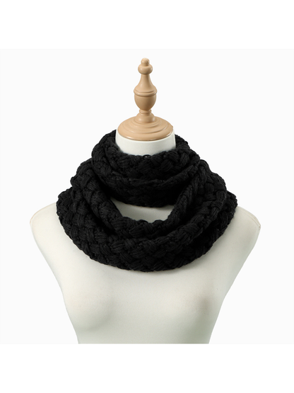 Black Basket infinity scarf looped on a dress form
