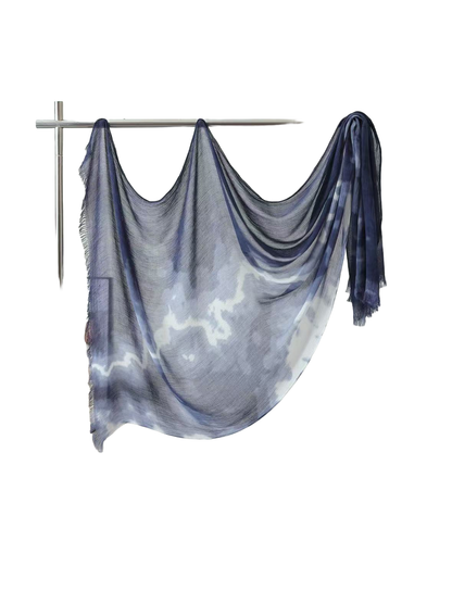 Product image for Scarvii - Abstract Tie-Dye Fringe Scarf (Navy)