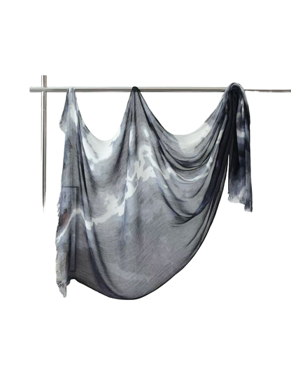 Product image for Scarvii - Abstract Tie-Dye Fringe Scarf (Black Gray)