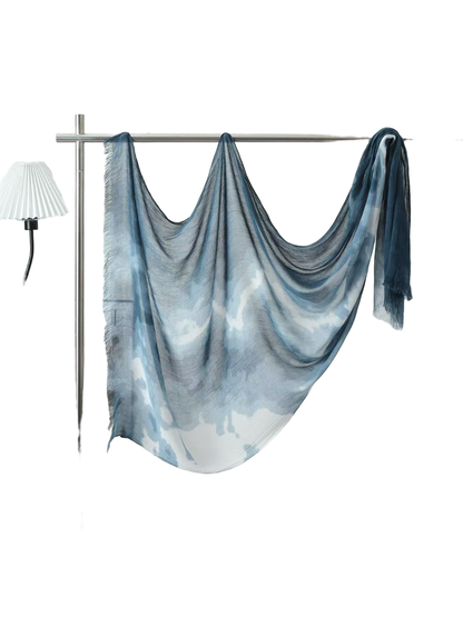 Product image for Scarvii - Abstract Tie-Dye Fringe Scarf (Teal Blue)