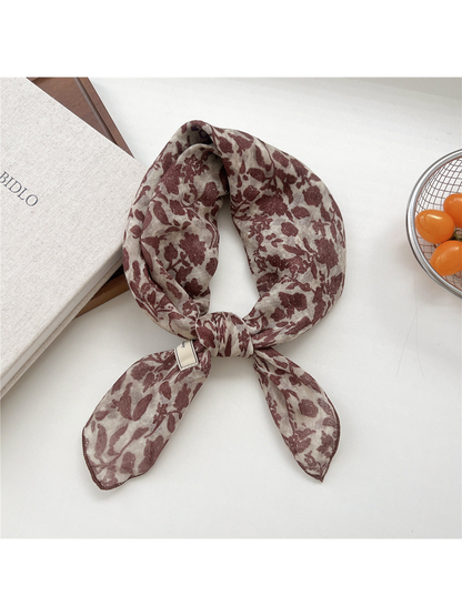 Burgundy Floral square scarf tied in a loop