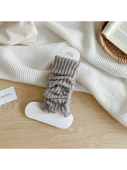 Light Gray ribbed leg warmers with a ruffled edge