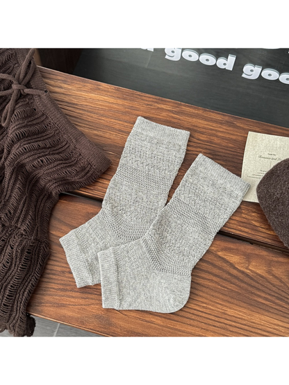 Light Gray open-toe socks with chevron pointelle knit pattern