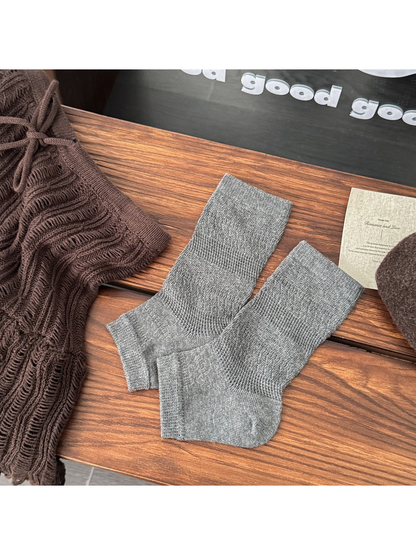 Dark Gray open-toe socks with chevron pointelle knit pattern