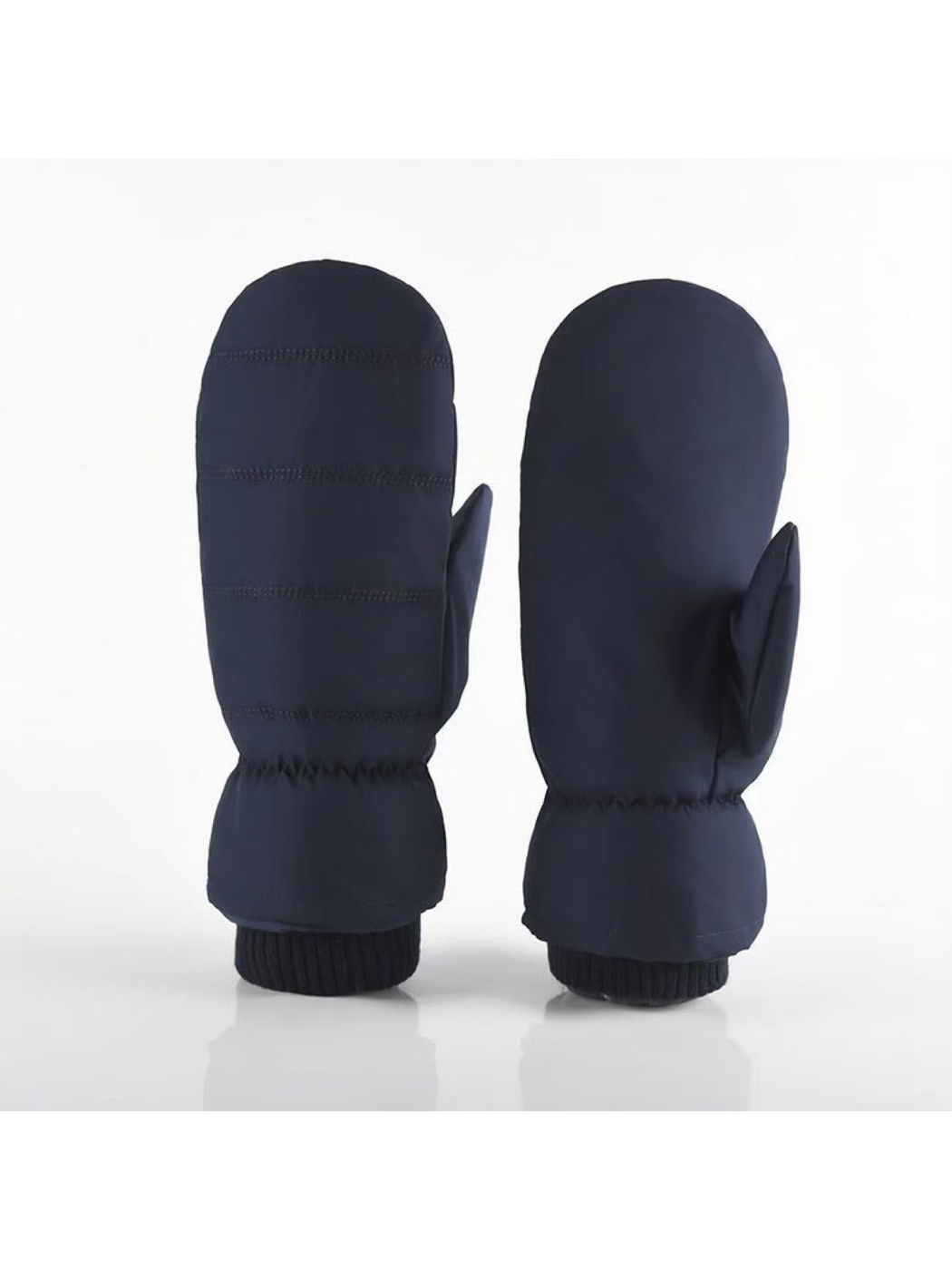 Navy Channel mittens showing stitched backs and smooth palms.