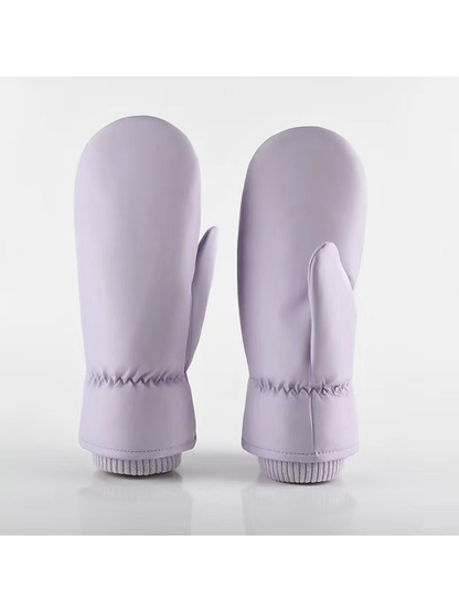 Purple Smooth mittens with rounded hand sections and separate thumbs.