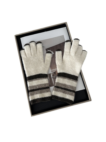 Black striped five-finger gloves, front view