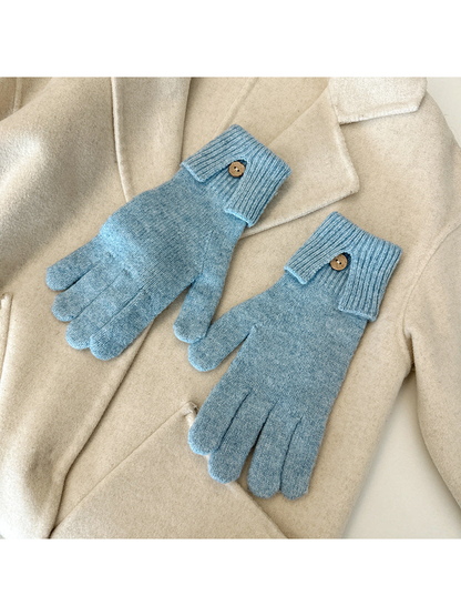 Light Blue gloves with ribbed cuffs and button details