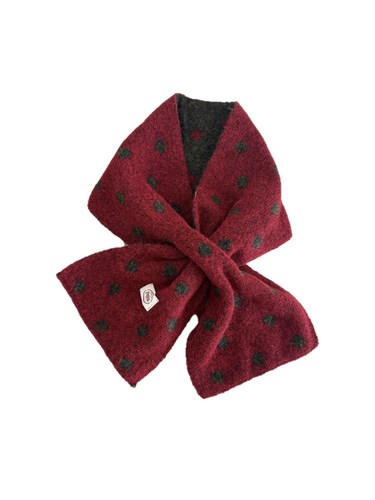 Burgundy polka-dot scarf arranged on a white background