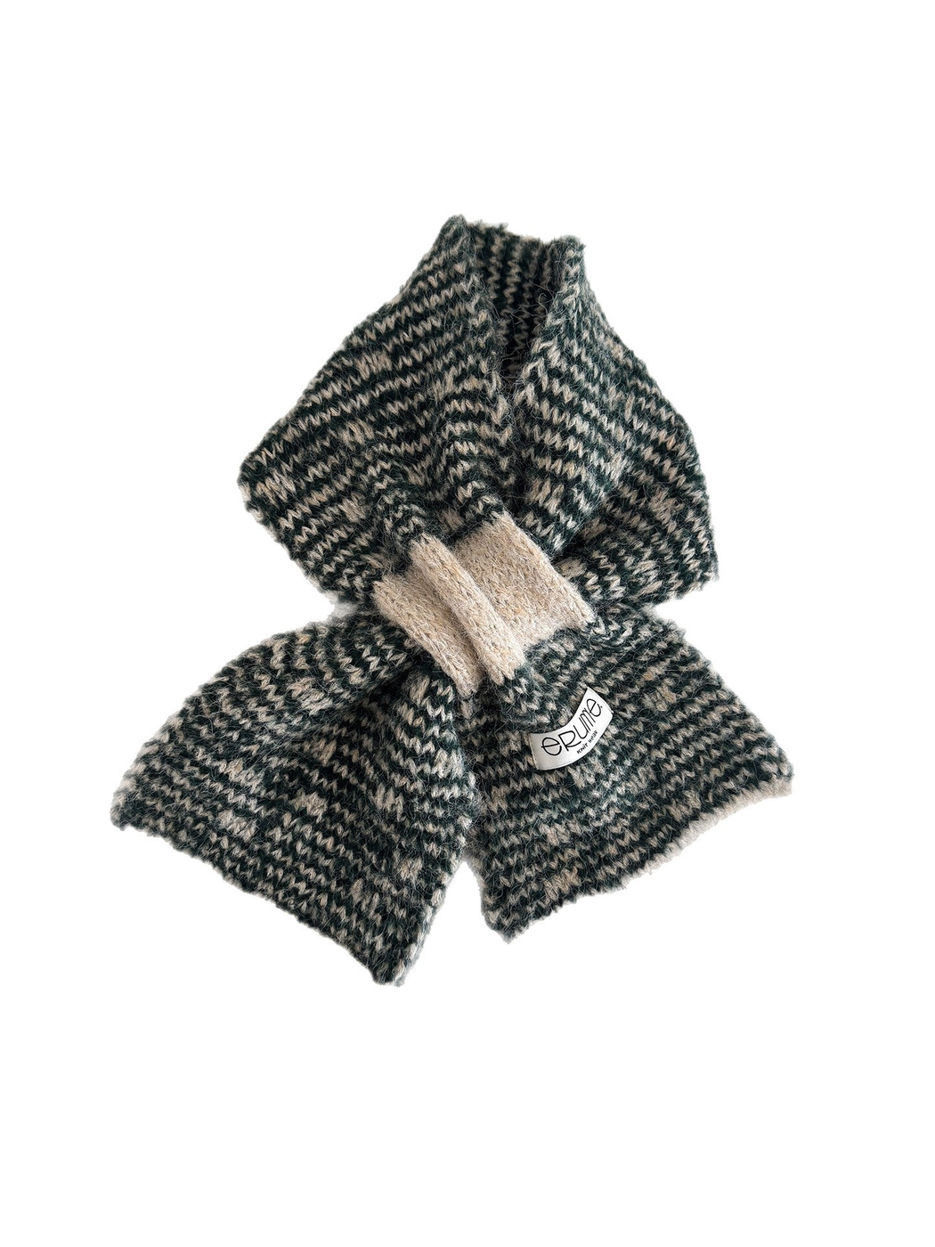 Black Gray fuzzy knit scarf arranged in a loop