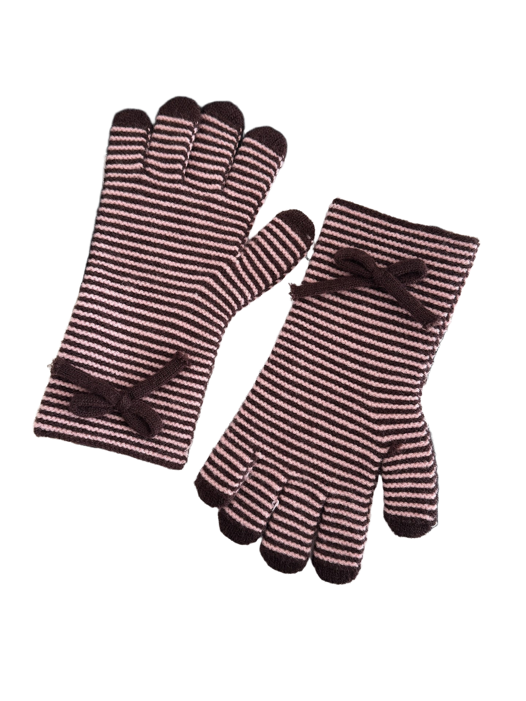 Blush Pink gloves with brown stripes and bow details