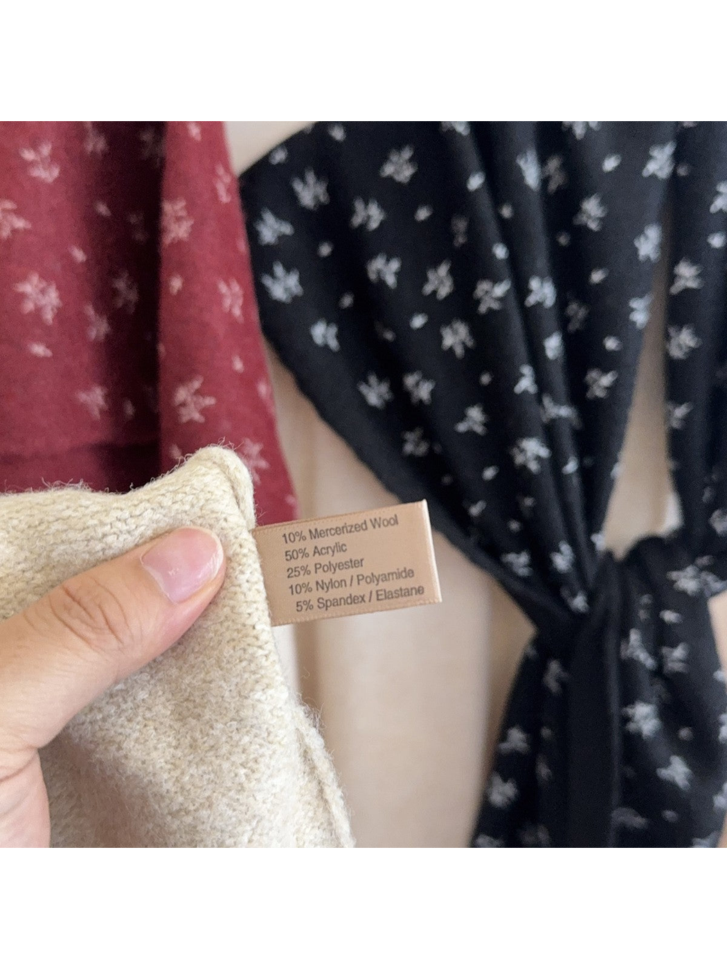 Close-up of the scarf's textured floral surface