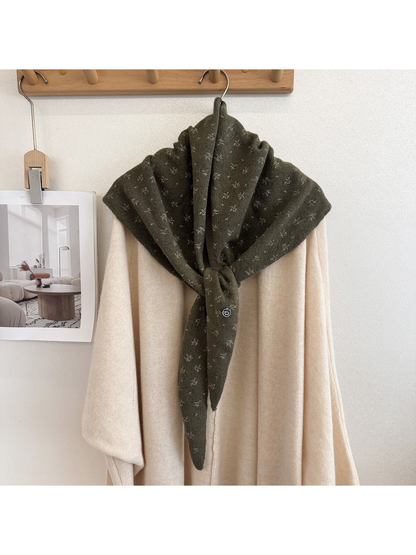Army Green scarf with small floral motifs, tied display