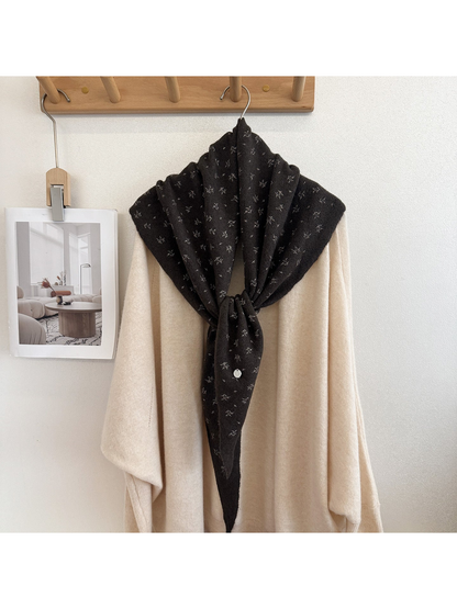 Dark Coffee scarf with small floral motifs, tied display