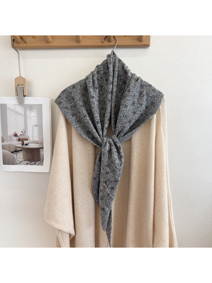 Light Gray scarf with small floral motifs, tied display