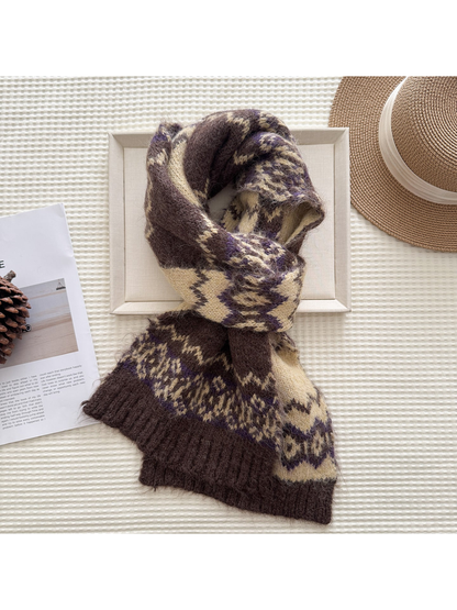 Dark Brown patterned scarf in a looped display