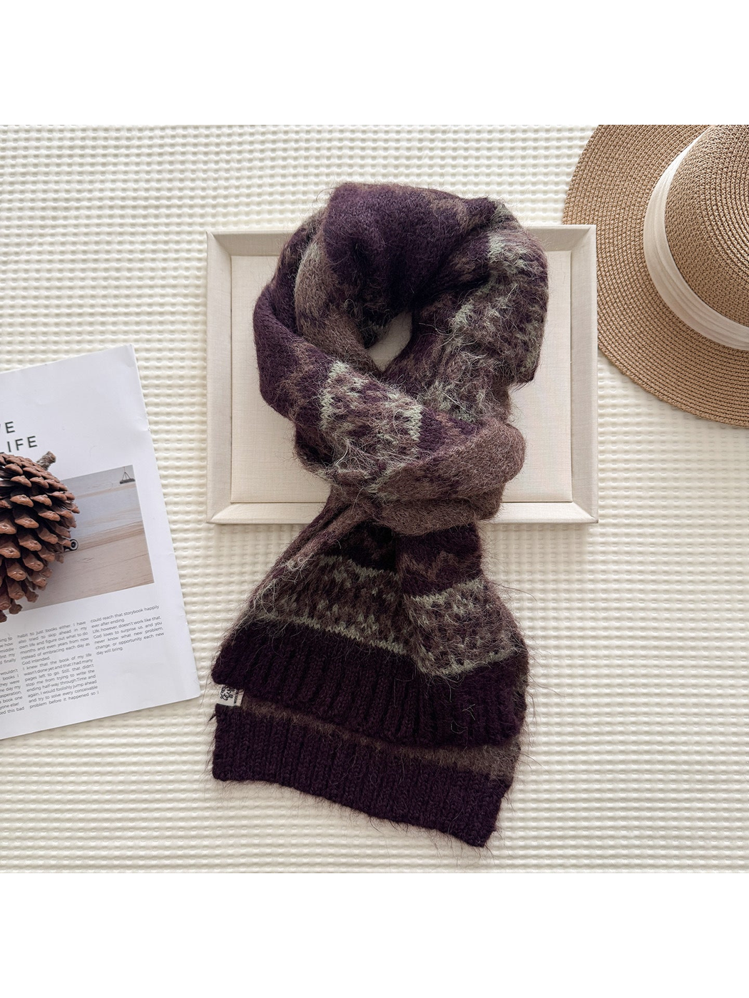 Light Coffee patterned scarf in a looped display