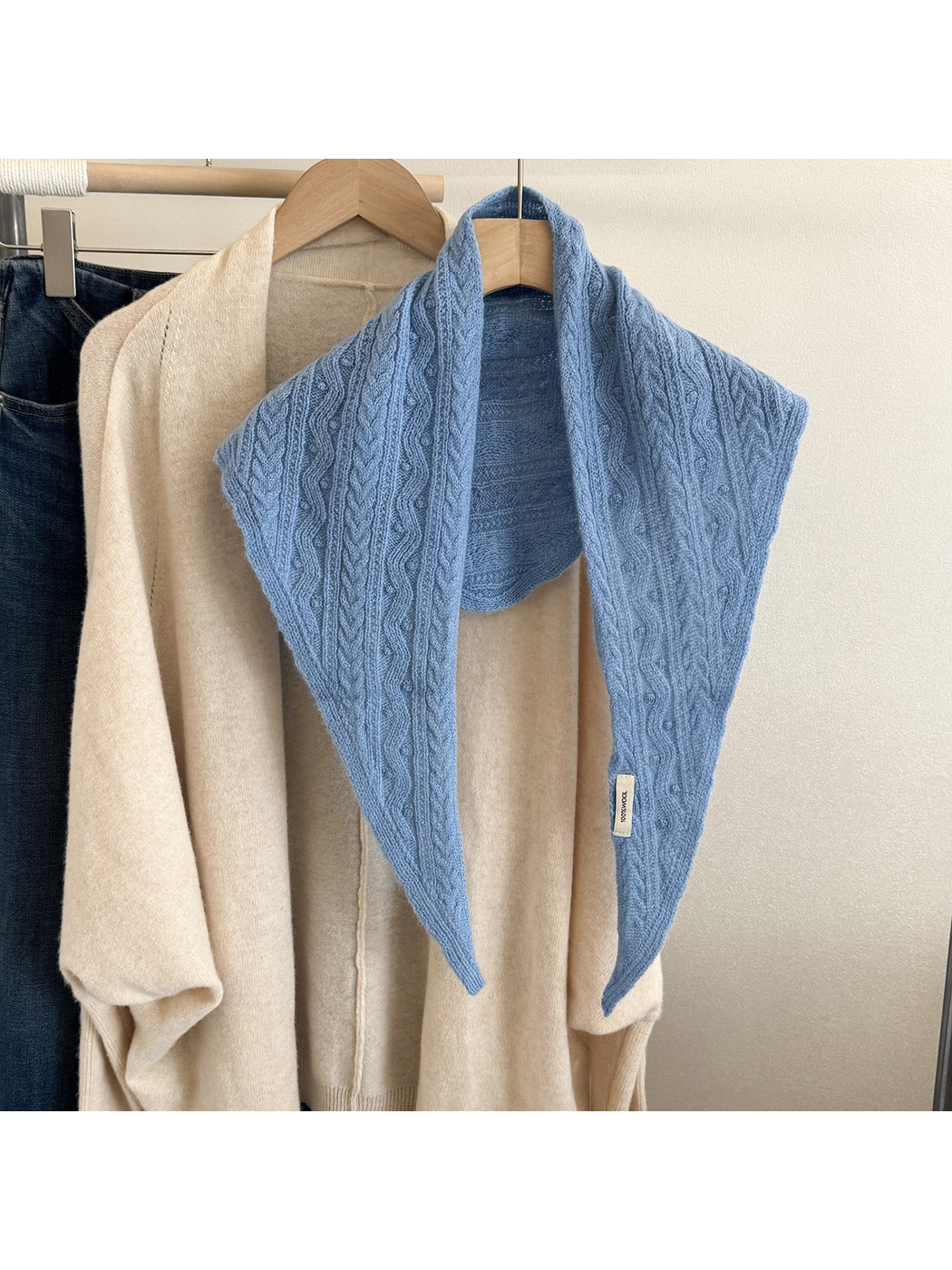 Light Blue textured triangle scarf displayed front-facing