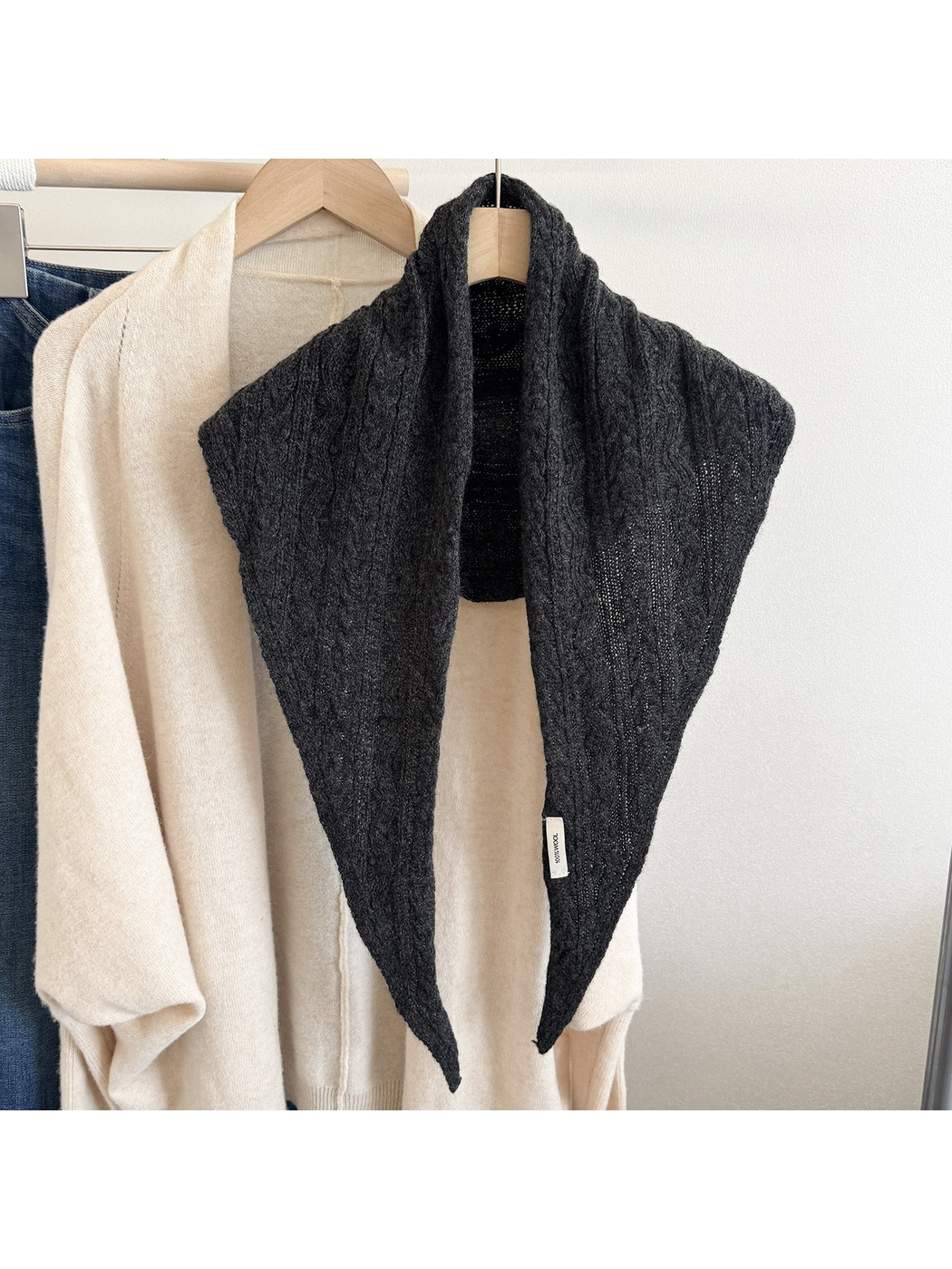 Dark Gray textured triangle scarf displayed front-facing