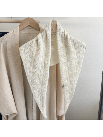 Ivory textured triangle scarf displayed front-facing