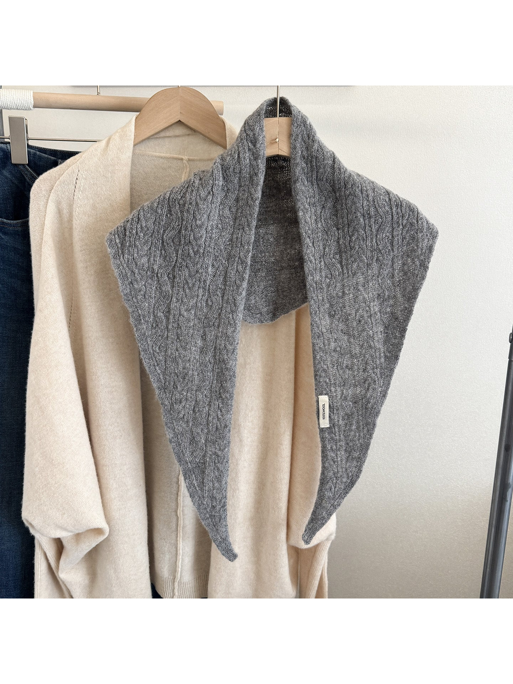 Light Gray textured triangle scarf displayed front-facing