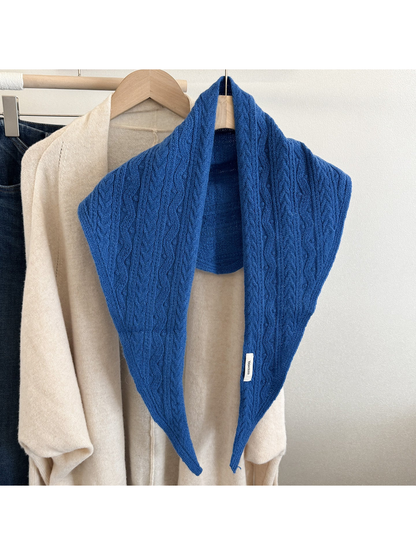 Blue textured triangle scarf displayed front-facing