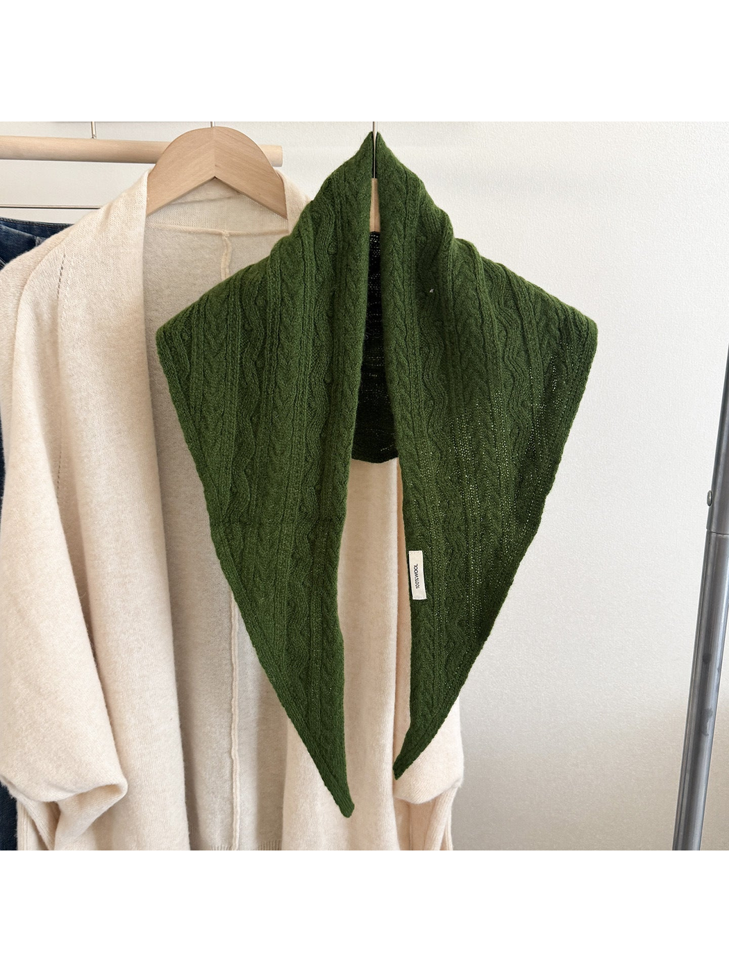 Army Green textured triangle scarf displayed front-facing