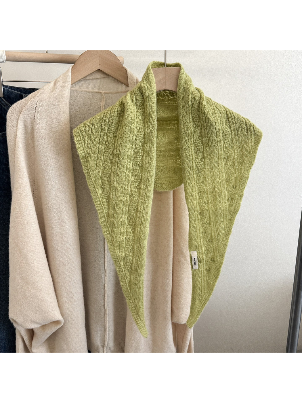 Yellow textured triangle scarf displayed front-facing