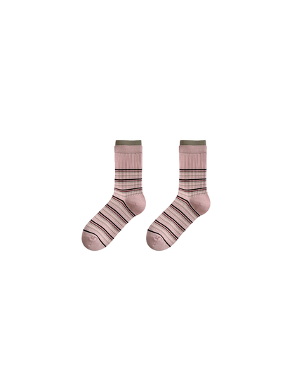 Blush Pink striped socks displayed on a plain background