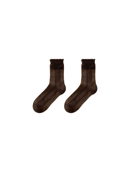 Dark Brown socks with a bow detail below the cuff