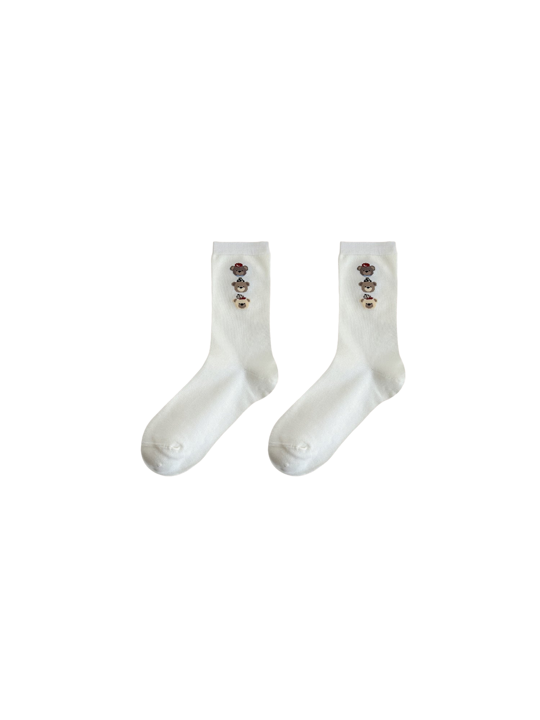 White Bear crew socks with three stacked bear motifs
