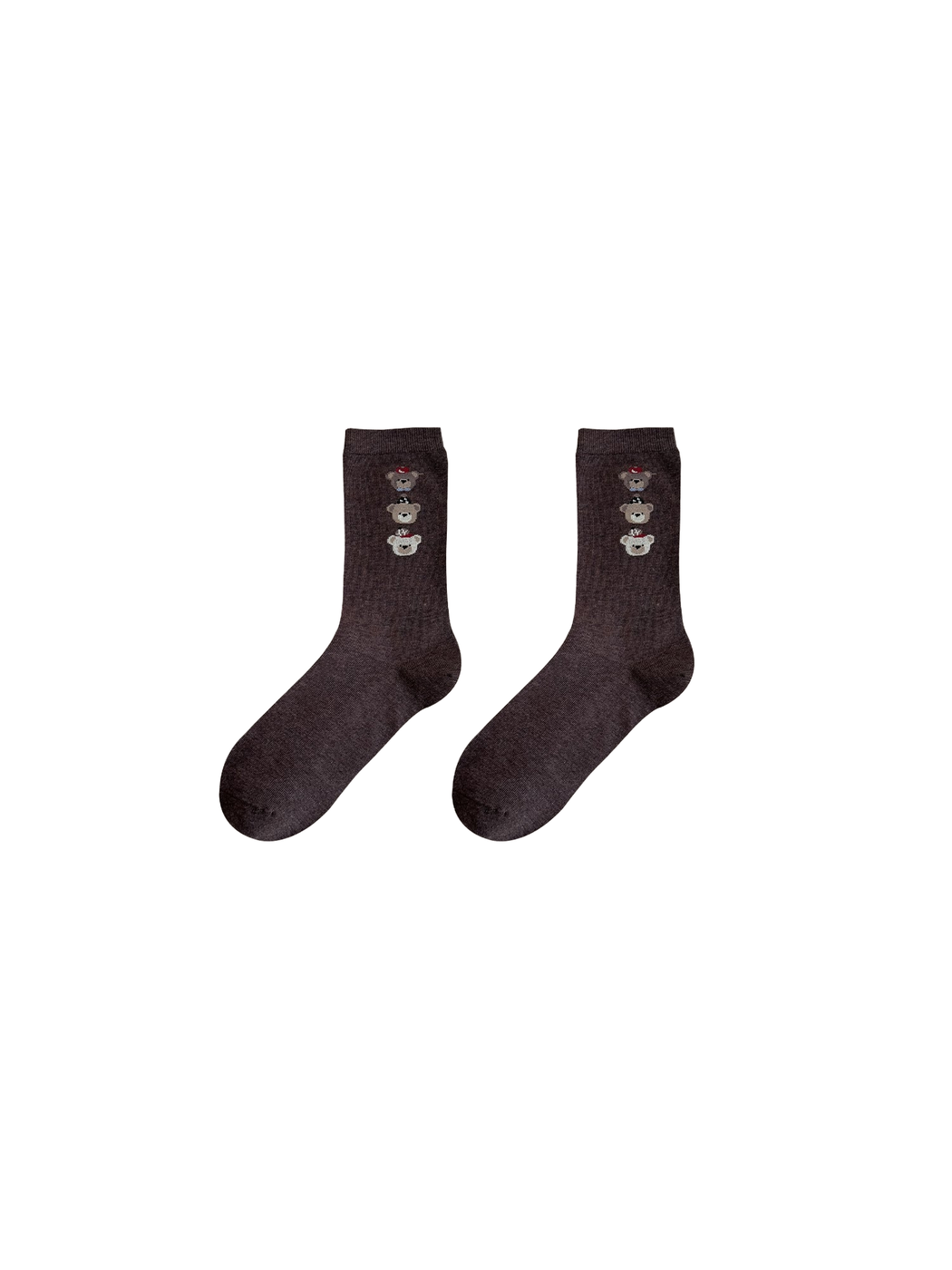 Brown Bear crew socks with three stacked bear motifs