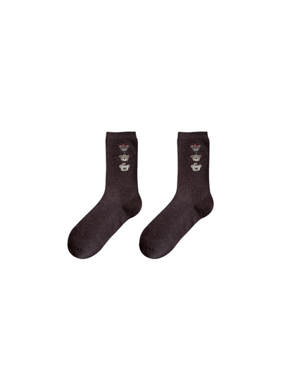 Brown Bear crew socks with three stacked bear motifs