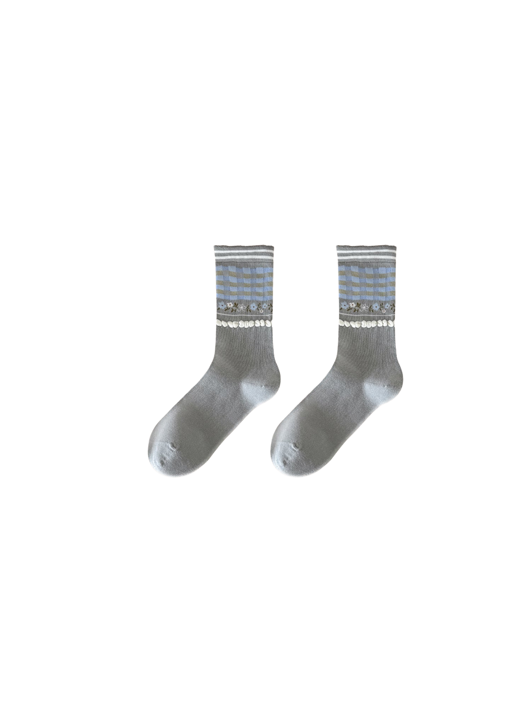 Plaid Floral crew socks displayed side by side