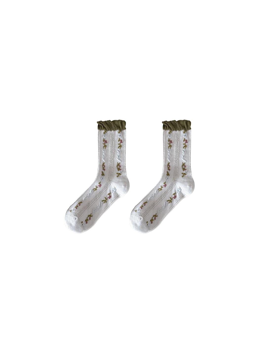 Vine Floral crew socks displayed side by side