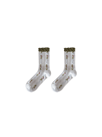 Vine Floral crew socks displayed side by side