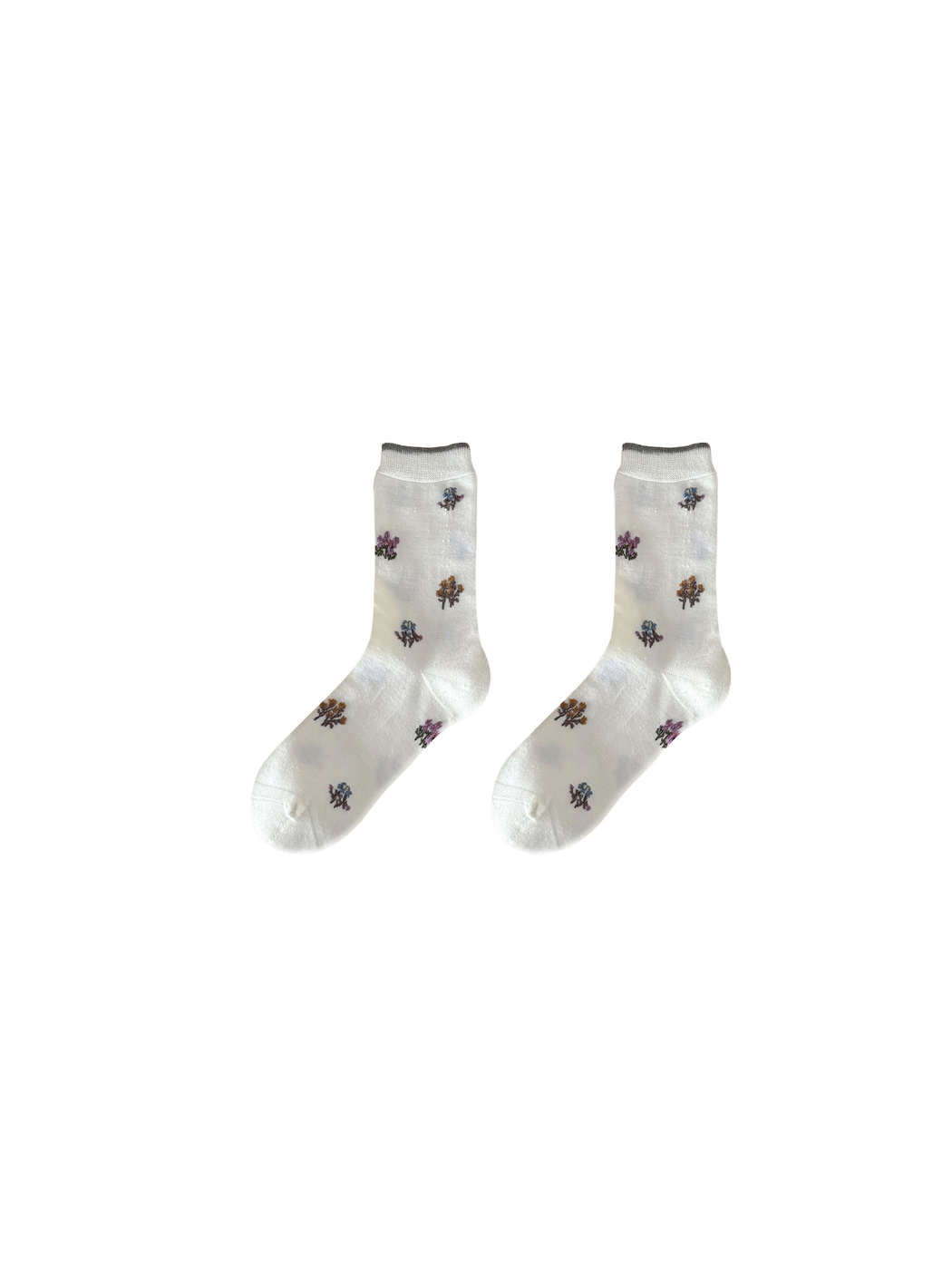 Scattered Floral crew socks displayed side by side