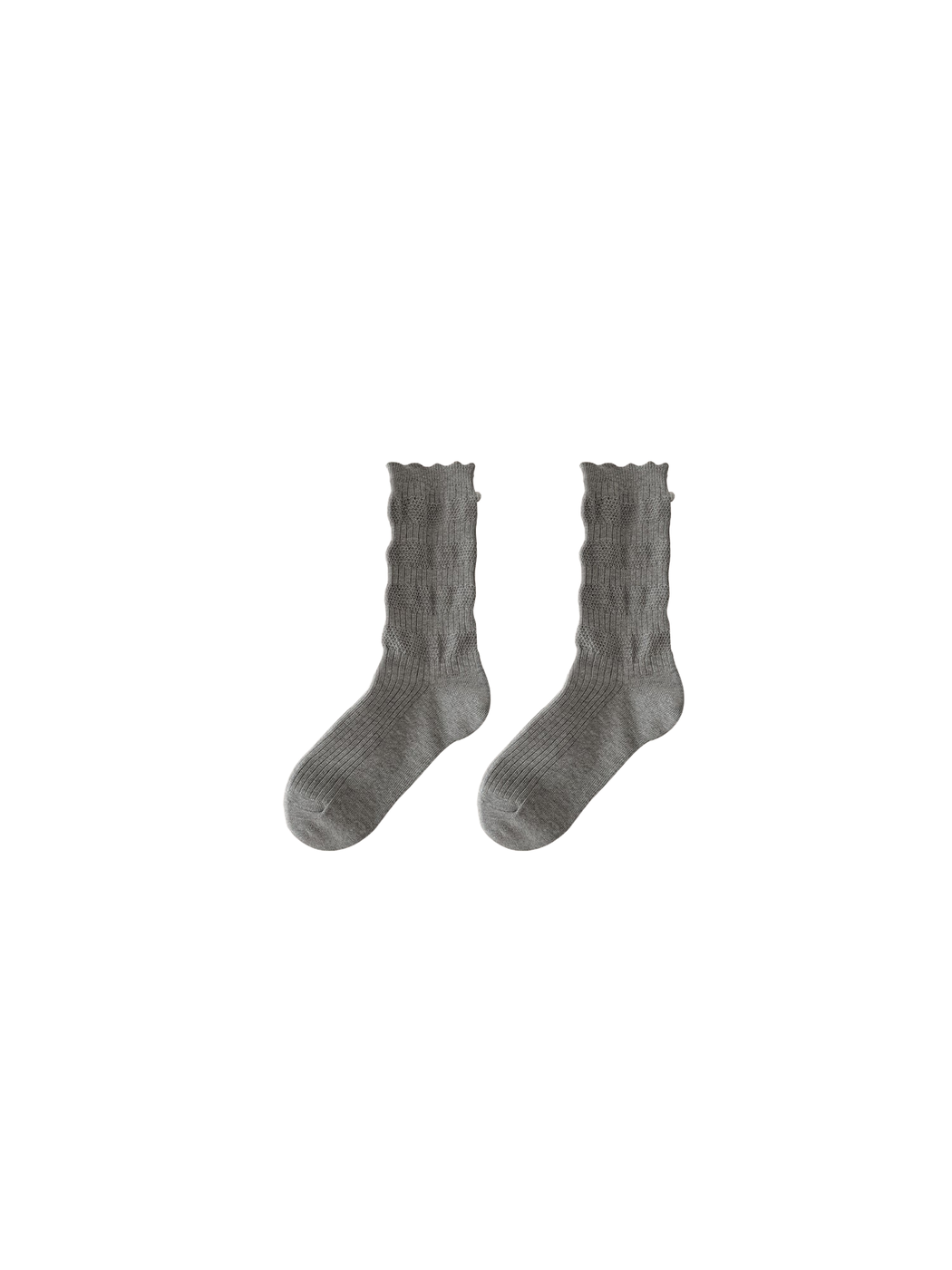 Light Gray ruffled crew socks with pearl-like cuff embellishments